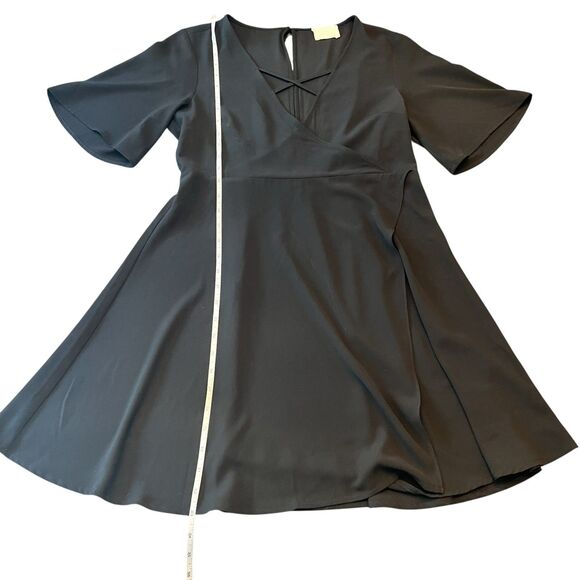 Pins and Needles Faux Wrap Dress Black Medium Silky Flowy Goth Minimalist Sexy - Picture 9 of 11